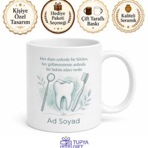 Diş Hekimliği Öğrencisi Tasarımlı Baskılı Kupa Bardak Hediye Porselen Mug