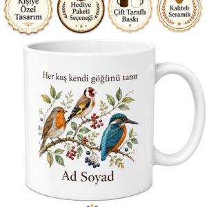 Kuş Rehberi Temalı Baskılı Kupa Bardak Hediye Kuş Gözlemcisi Doğa Kupa