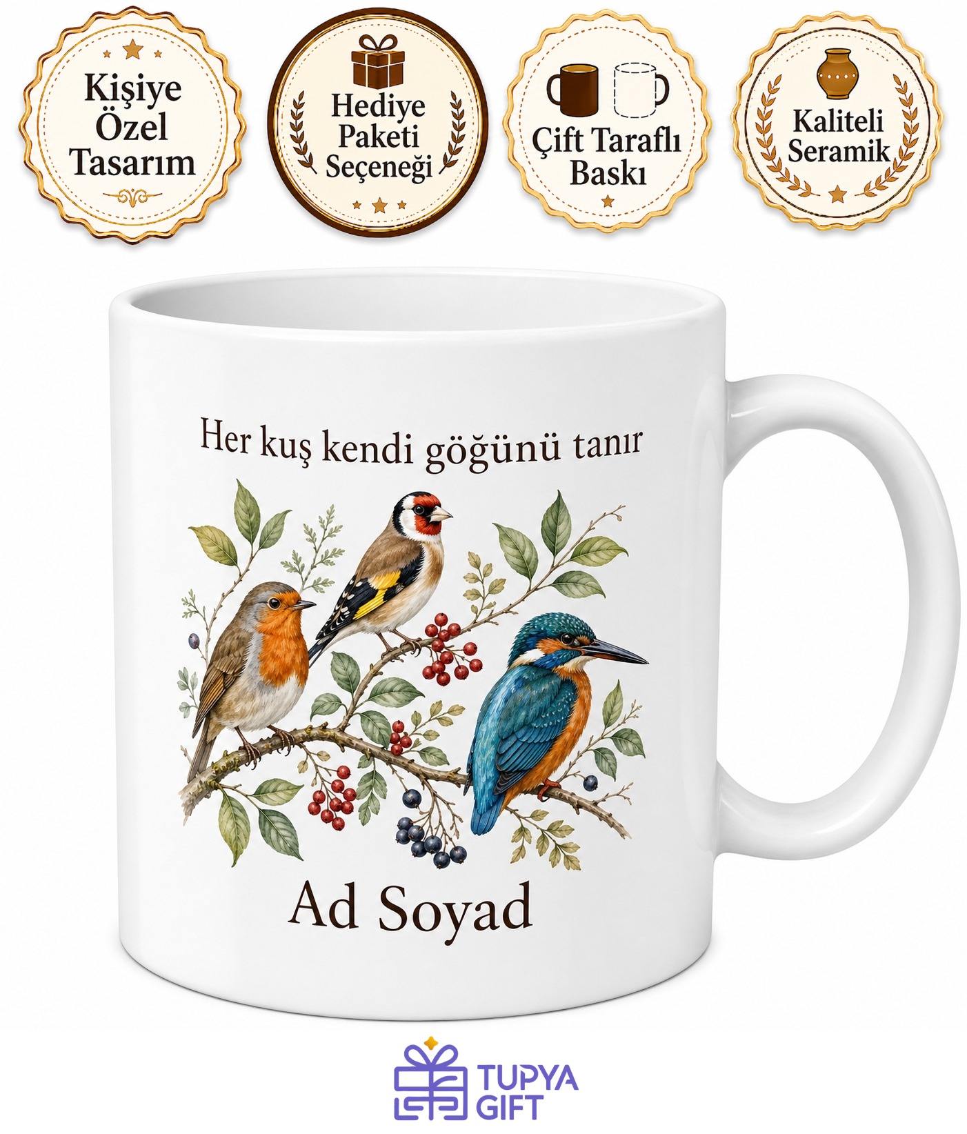Kuş Rehberi Temalı Baskılı Kupa Bardak Hediye Kuş Gözlemcisi Doğa Kupa
