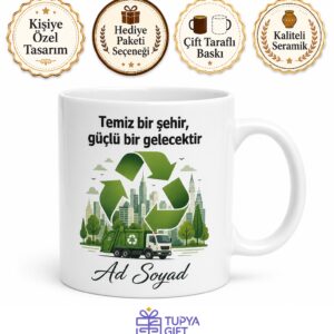 Çöp Kamyonu Sürücüsüne Geri Dönüşüm Şehir Kahramanı Temalı Hediye Kupa Bardak