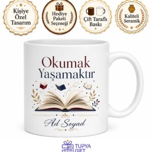 Okumak Yaşamak Yazılı Baskılı Kupa Bardak Kitap Severlere Hediye