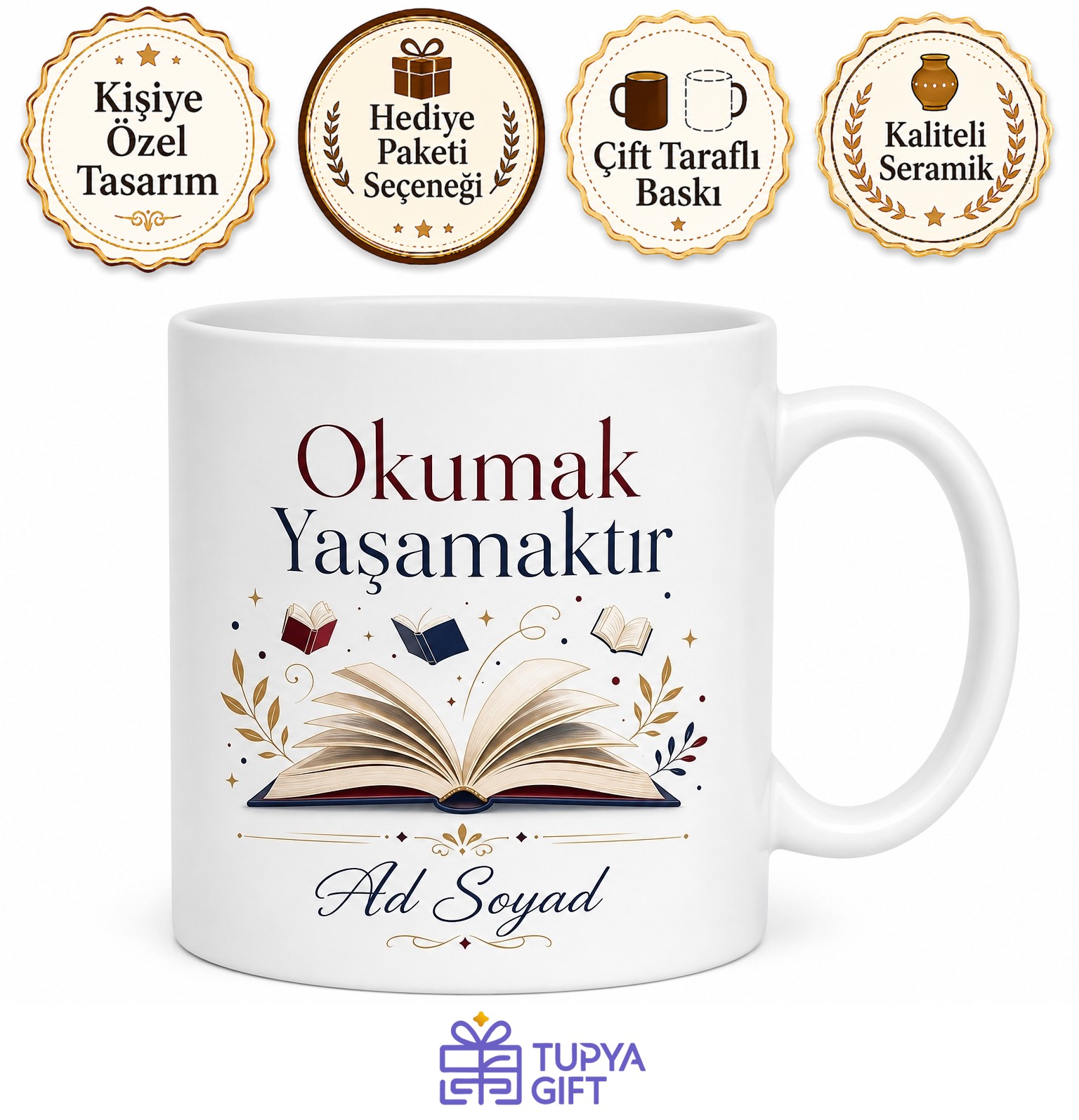 Okumak Yaşamak Yazılı Baskılı Kupa Bardak Kitap Severlere Hediye