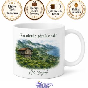 Karadeniz Temalı Tasarım Baskılı Kupa Bardak Hediyelik Porselen Mug