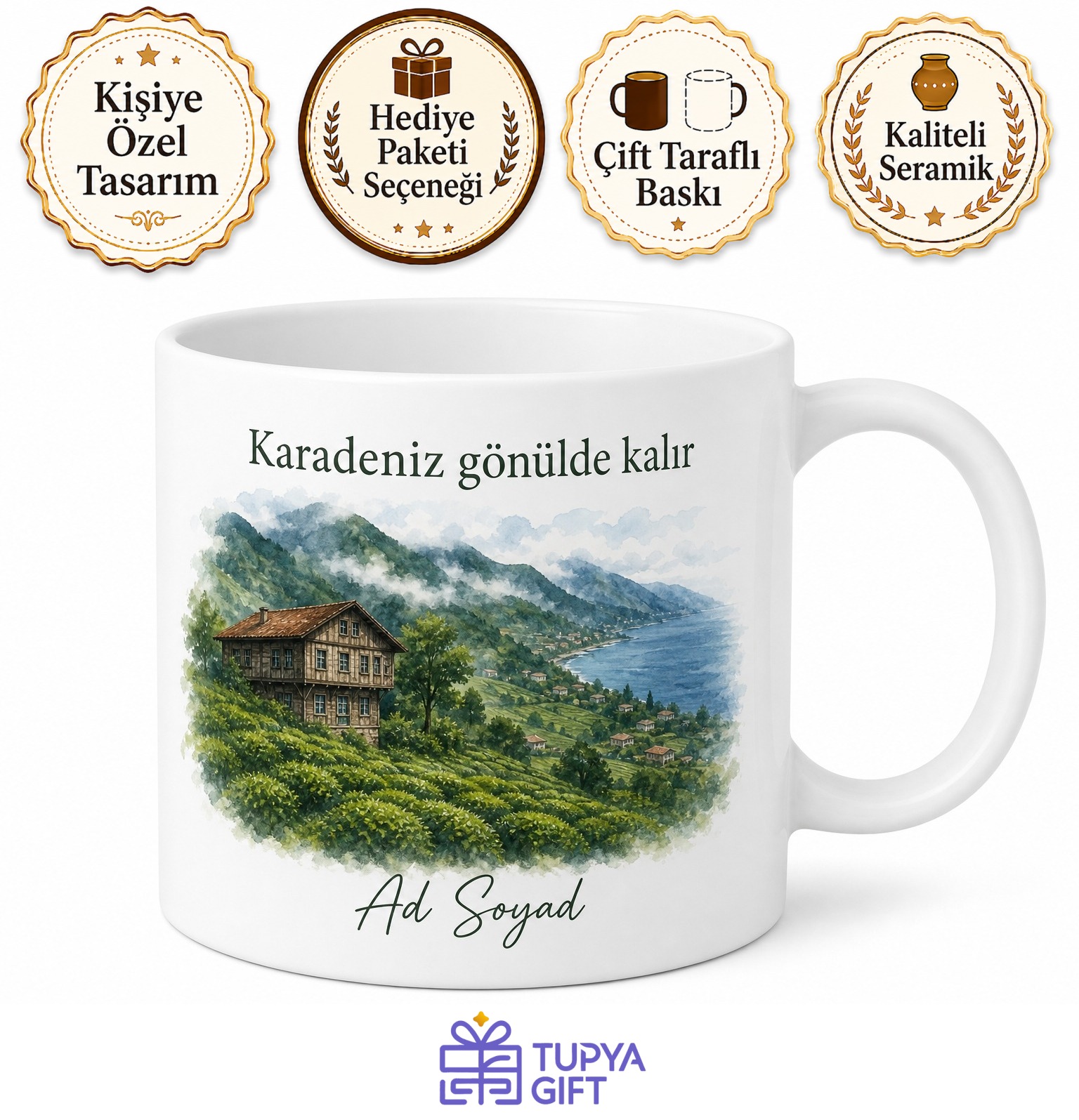 Karadeniz Temalı Tasarım Baskılı Kupa Bardak Hediyelik Porselen Mug