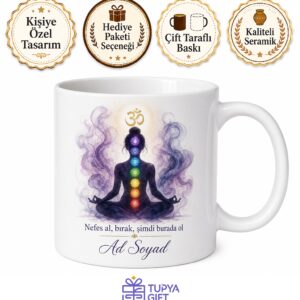 Meditasyon Eğitmeni Hediye Om Sembolü Lotus Çakra İçsel Huzur Farkındalık Baskılı Kupa Bardak