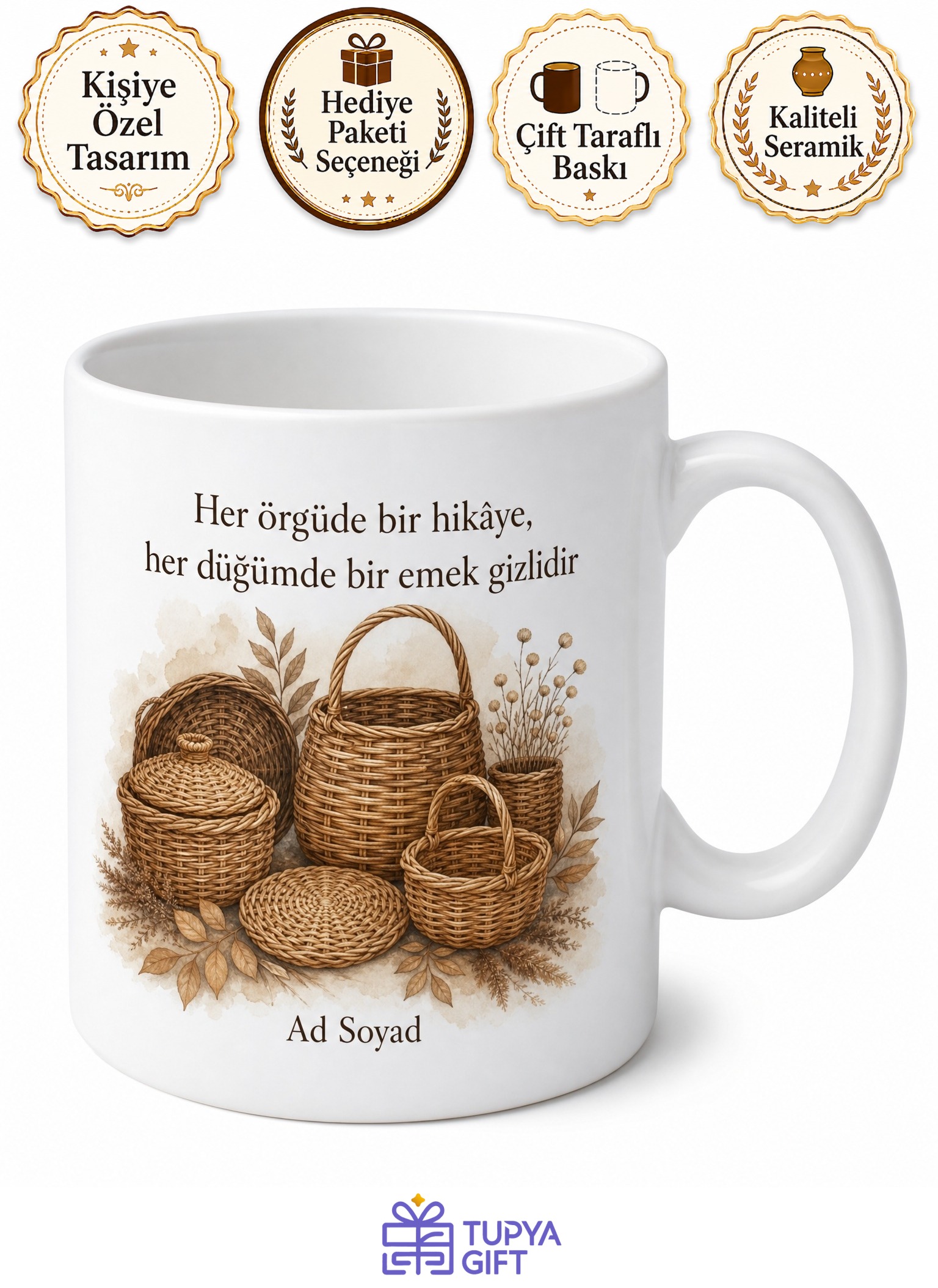 Sepetçilik Temalı Özel Tasarım Baskılı Kupa Bardak Hediye Porselen Mug