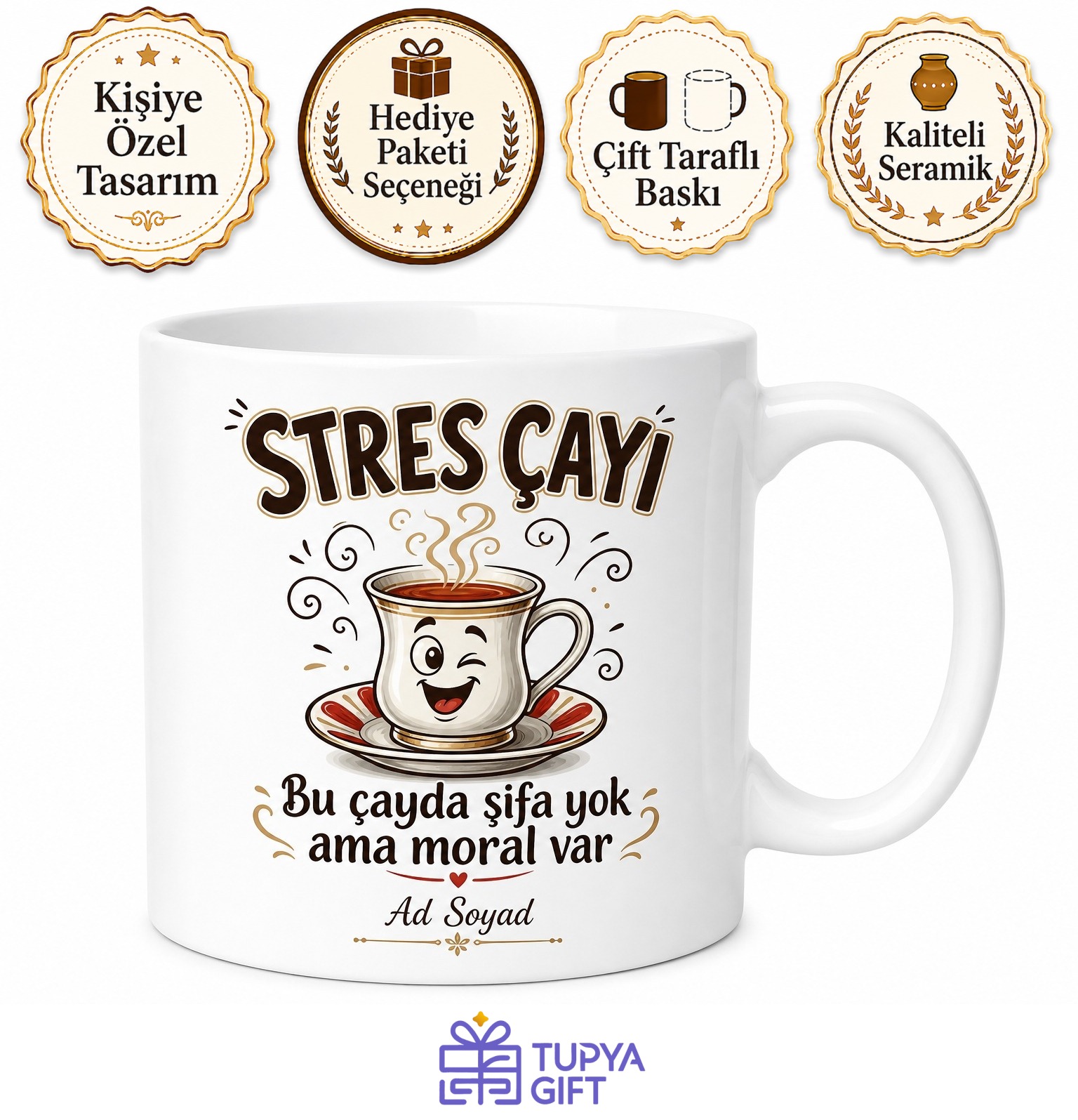 Stres Çayı Yazılı Komik Baskılı Kupa Bardak Esprili Hediye Porselen Mug