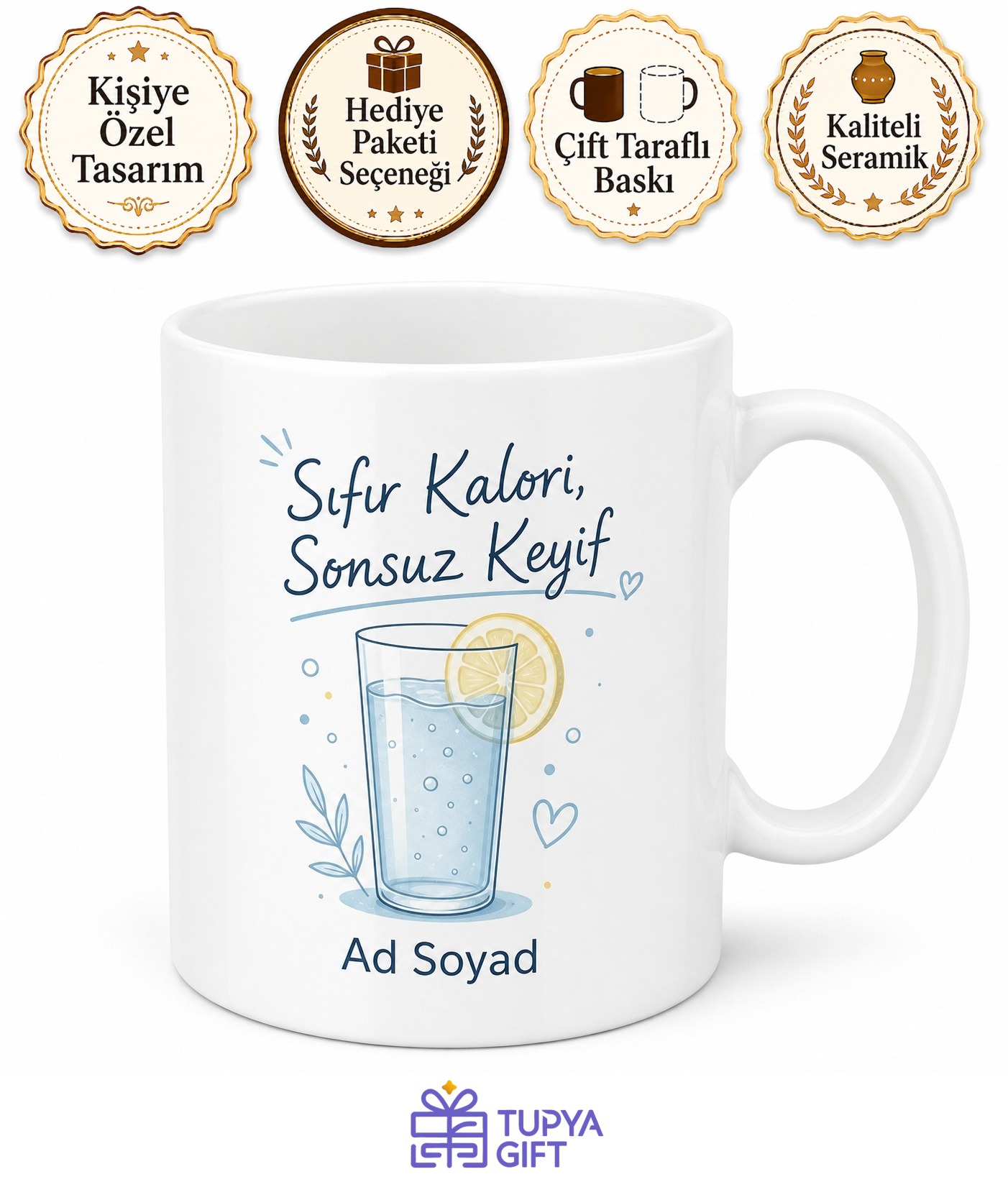 Sürekli Diyette Olanlara Sıfır Kalori Su Temalı Çay Kupası Hediye Bardak