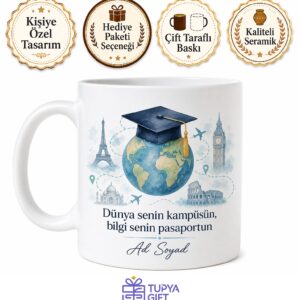 Yurt Dışı Eğitim Temalı Özel Tasarım Baskılı Kupa Bardak Hediye