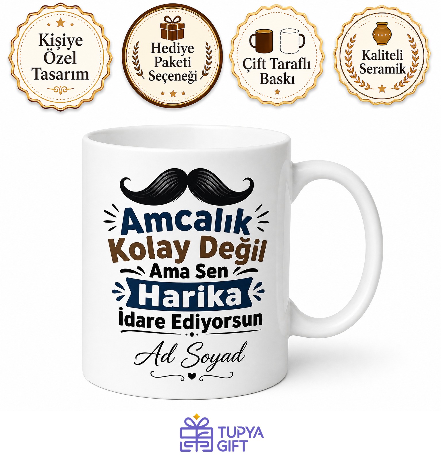 Kişiye Özel Amcaya Esprili Baskılı Kupa Bardak Hediye Amca Hediyesi