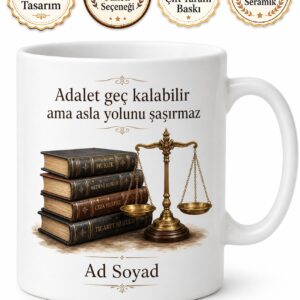 Hukuk Fakültesi Öğrencisine Kalın Kitaplar Adalet Terazisi Kupa Bardak Hediye