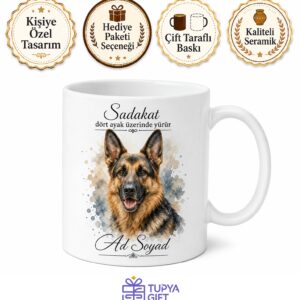İsme Özel Alman Çoban Köpeği Desenli Kupa Bardak Hediye Porselen Mug