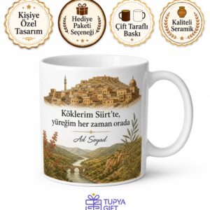 Siirt Memleket Temalı Kişiye Özel Baskılı Kupa Bardak Hediye