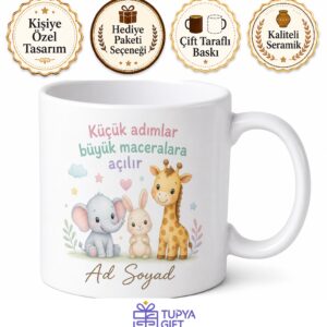 Kreşe Başlayanlara Özel Sevimli Hayvan Temalı Alışma Kupası Hediye Bardak