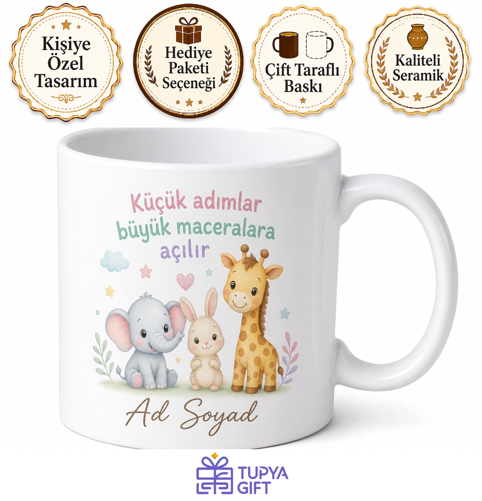 Kreşe Başlayanlara Özel Sevimli Hayvan Temalı Alışma Kupası Hediye Bardak