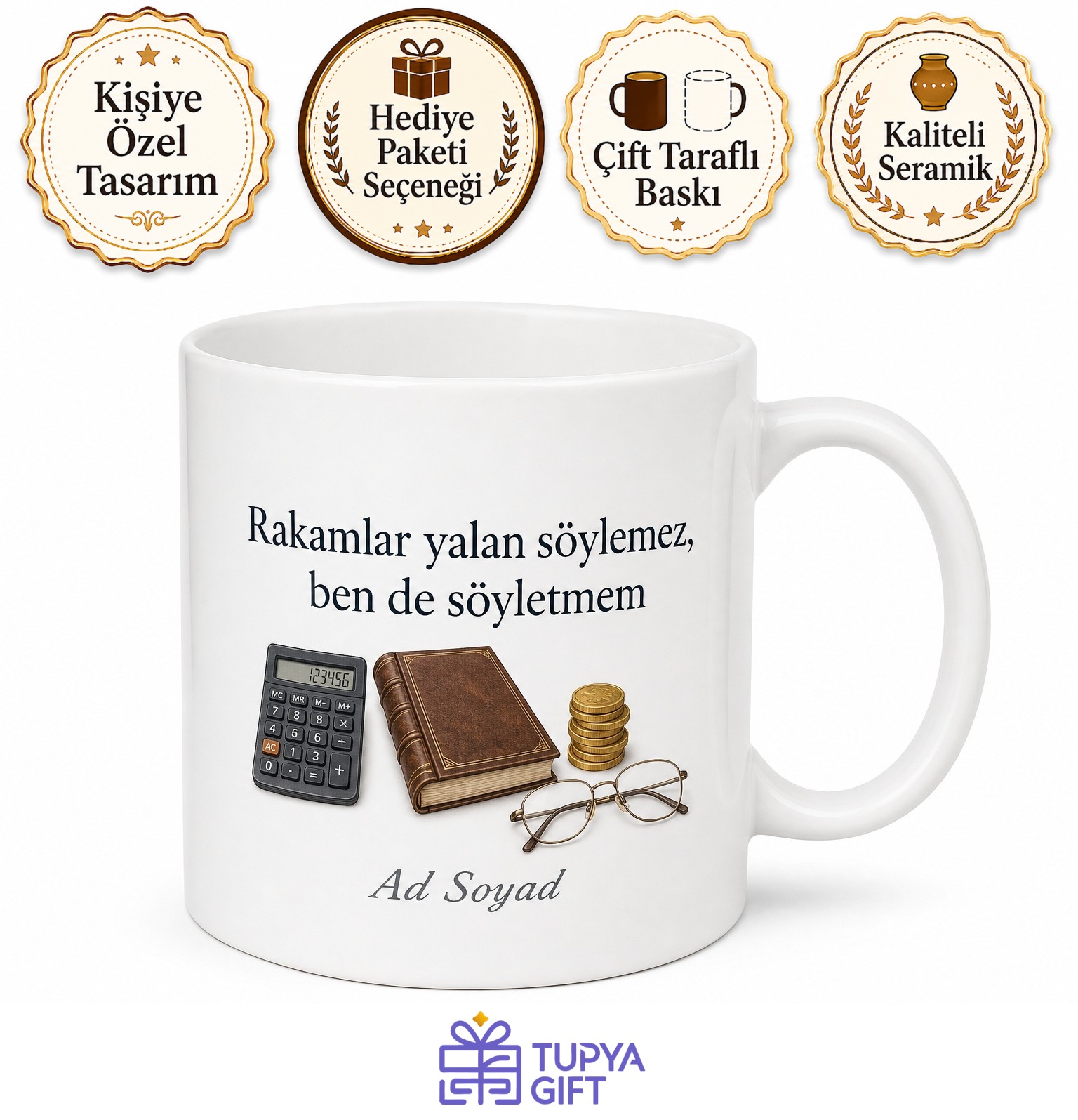 Kişiye Özel Hesap Kitap Temalı Kupa Bardak | İsimli Hediye Muhasebe Kupası