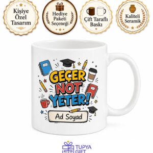 Geçer Not Yeter Yazılı Komik Öğrenci Kupası Hediye Bardak Özel Tasarım