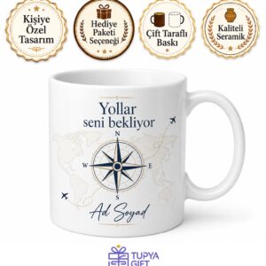 Yolculuk Temalı Baskılı Kupa Bardak Hediye Seyahat Severlere Özel Tasarım