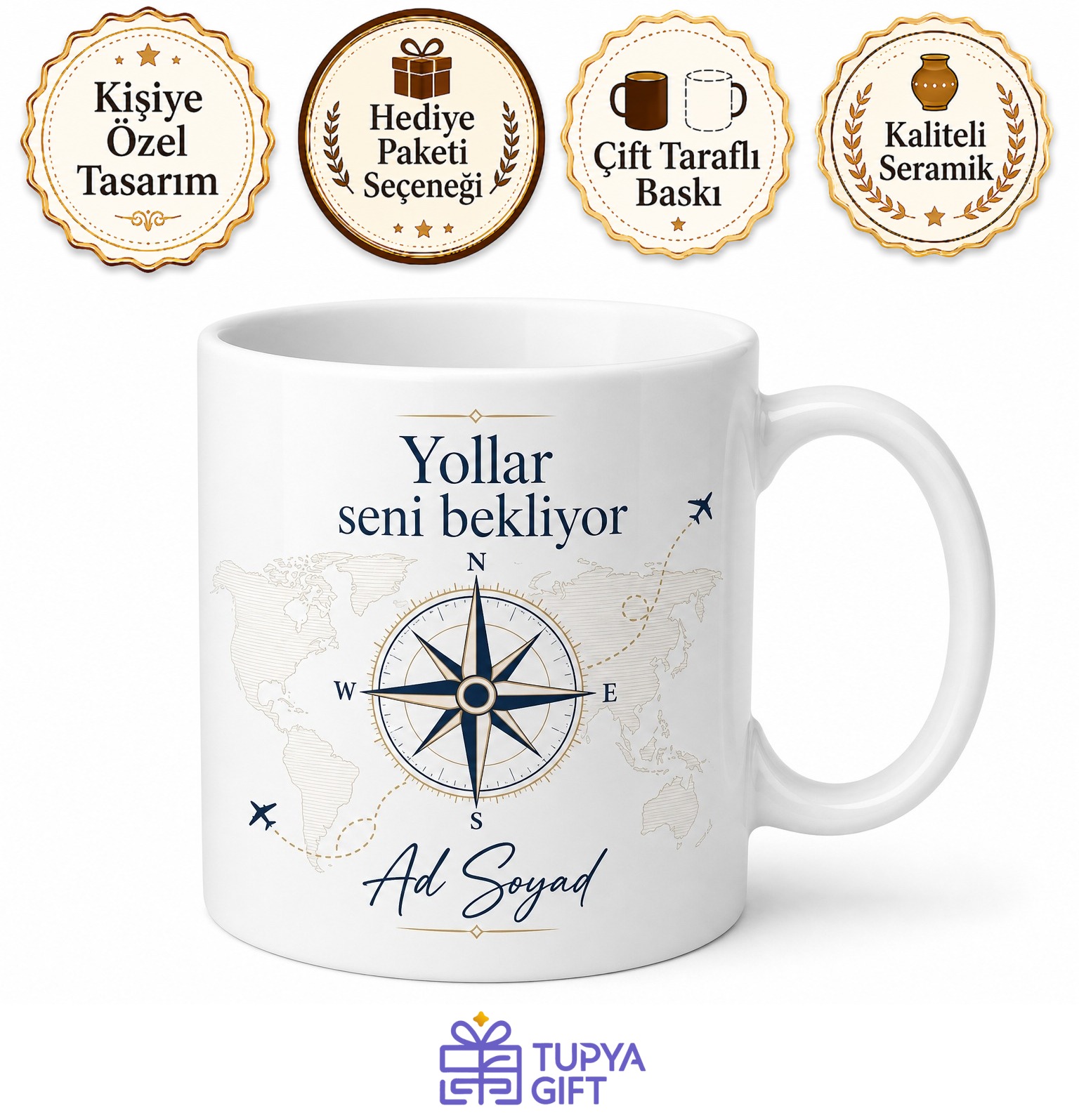 Yolculuk Temalı Baskılı Kupa Bardak Hediye Seyahat Severlere Özel Tasarım