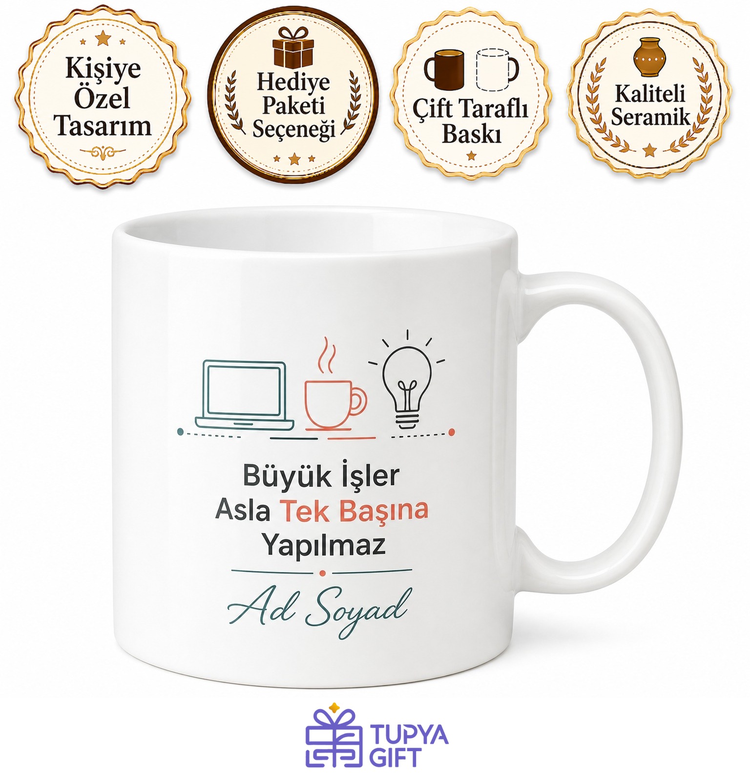 Co-Working Alanı İçin Özel Tasarım Baskılı Kupa Bardak Hediye Ofis Mug