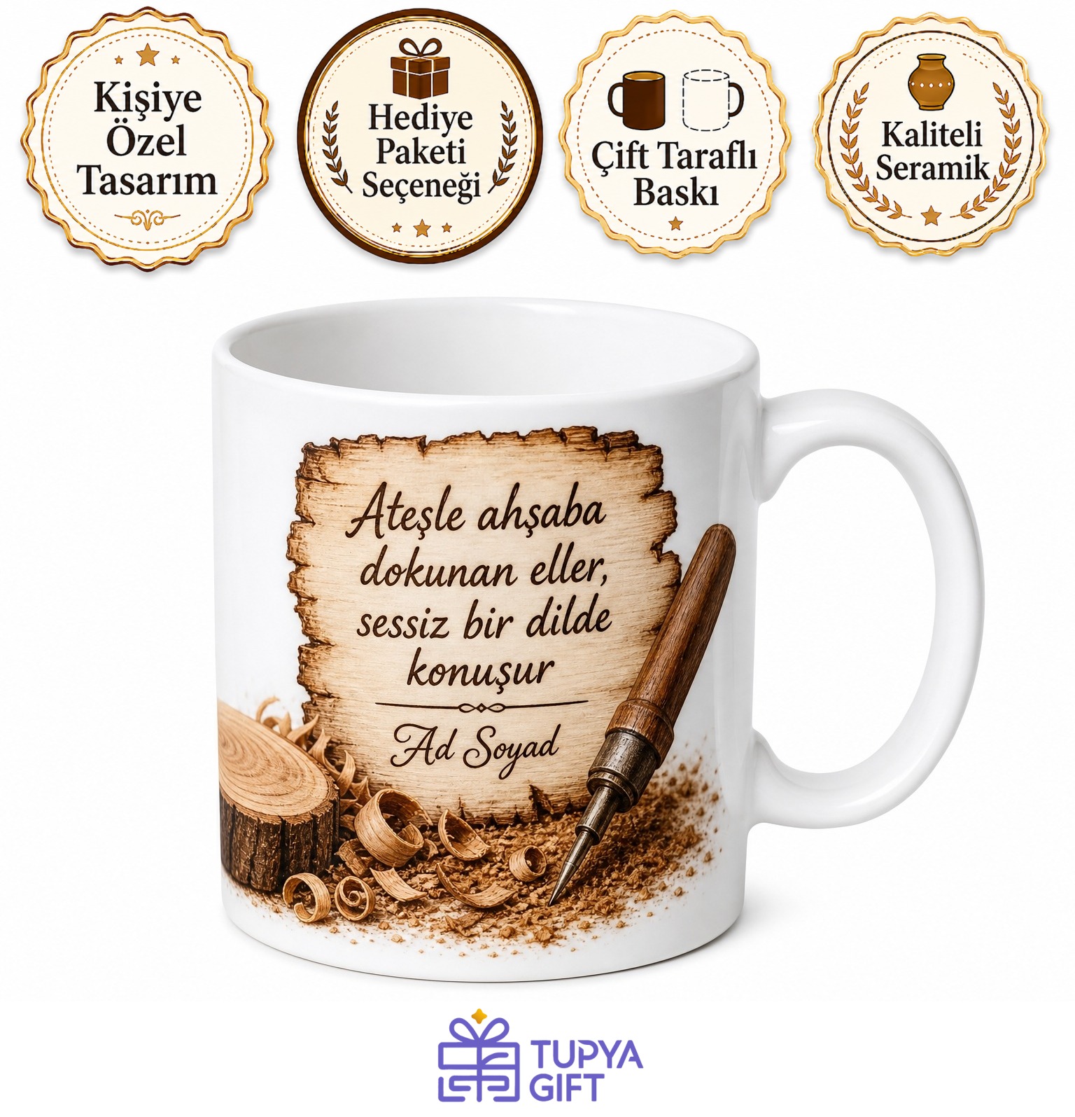 Ahşap Yakma Sanatı Yapanlara Rustik Kupa Bardak Pyrography Hediye