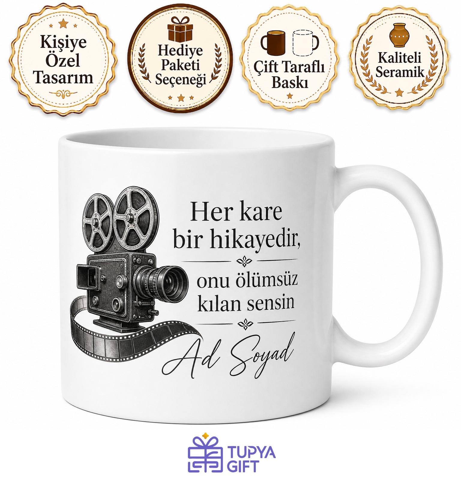 Kameraman Hediyesi Çekim Temalı Baskılı Porselen Kupa Bardak Hediye