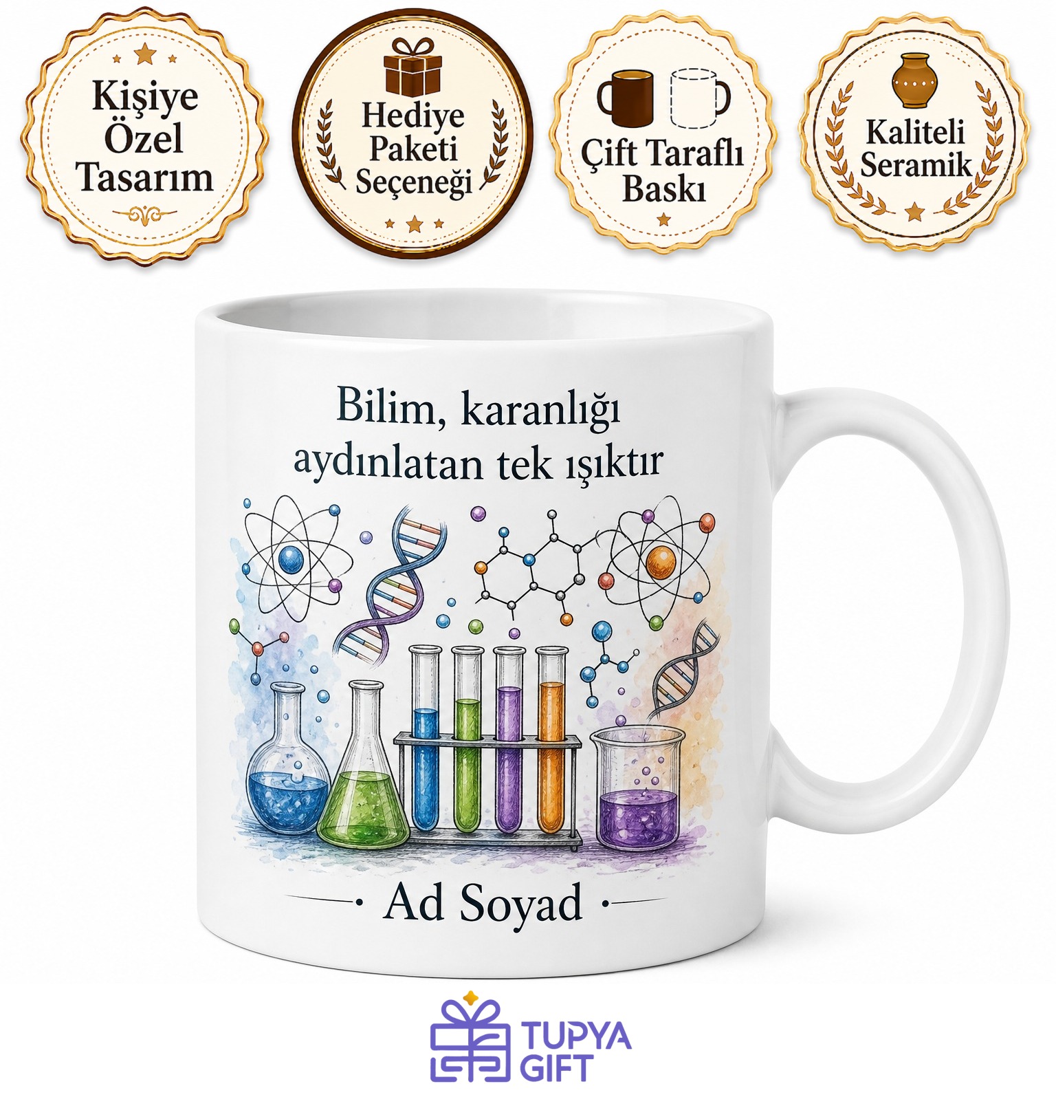 Deney Tüpü Temalı Bilim Kupası Baskılı Kupa Bardak Bilim İnsanı Hediye