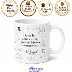 Matematik Öğretmeni İçin Özel Tasarım Seramik Baskılı Kupa Bardak Öğretmen Hediyesi