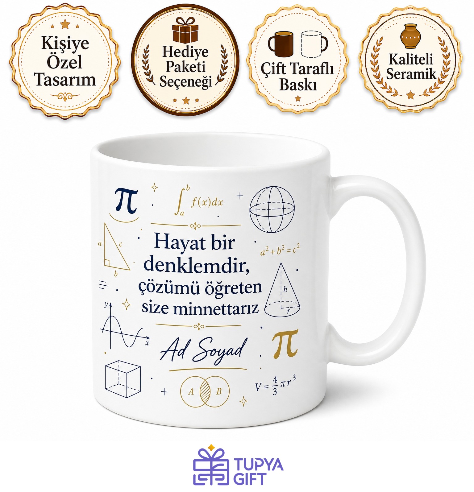 Matematik Öğretmeni İçin Özel Tasarım Seramik Baskılı Kupa Bardak Öğretmen Hediyesi