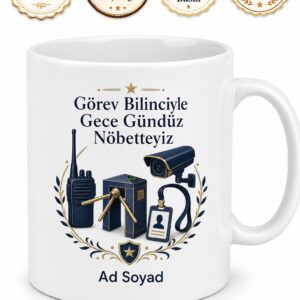 Güvenlik Görevlisine Hediye Gece Nöbeti Görev Aşkı Kupa Bardak Telsiz Kamera Odası
