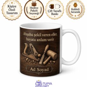 Marangoz Hediyesi Ahşap Temalı Baskılı Kupa Bardak Özel Tasarım Porselen