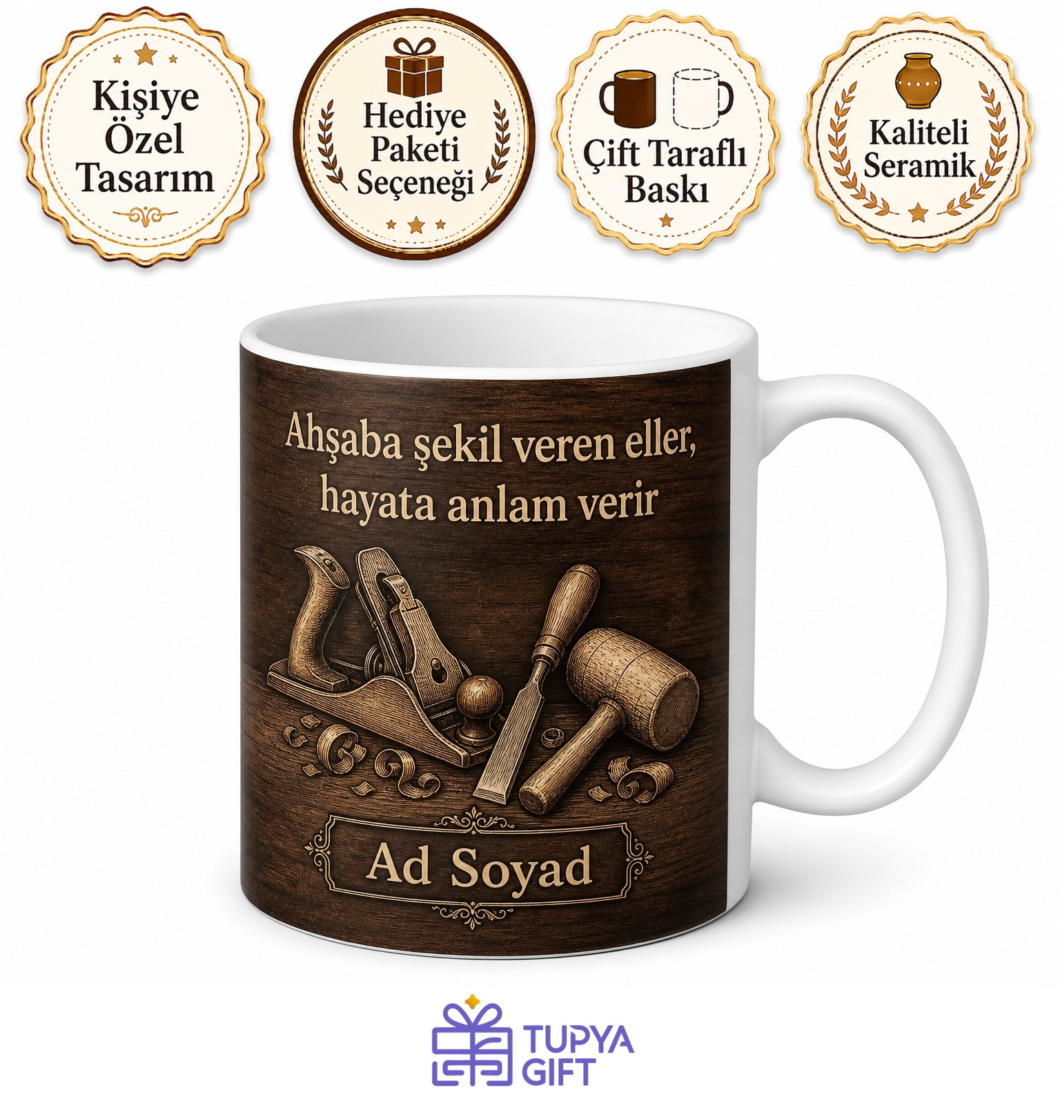 Marangoz Hediyesi Ahşap Temalı Baskılı Kupa Bardak Özel Tasarım Porselen