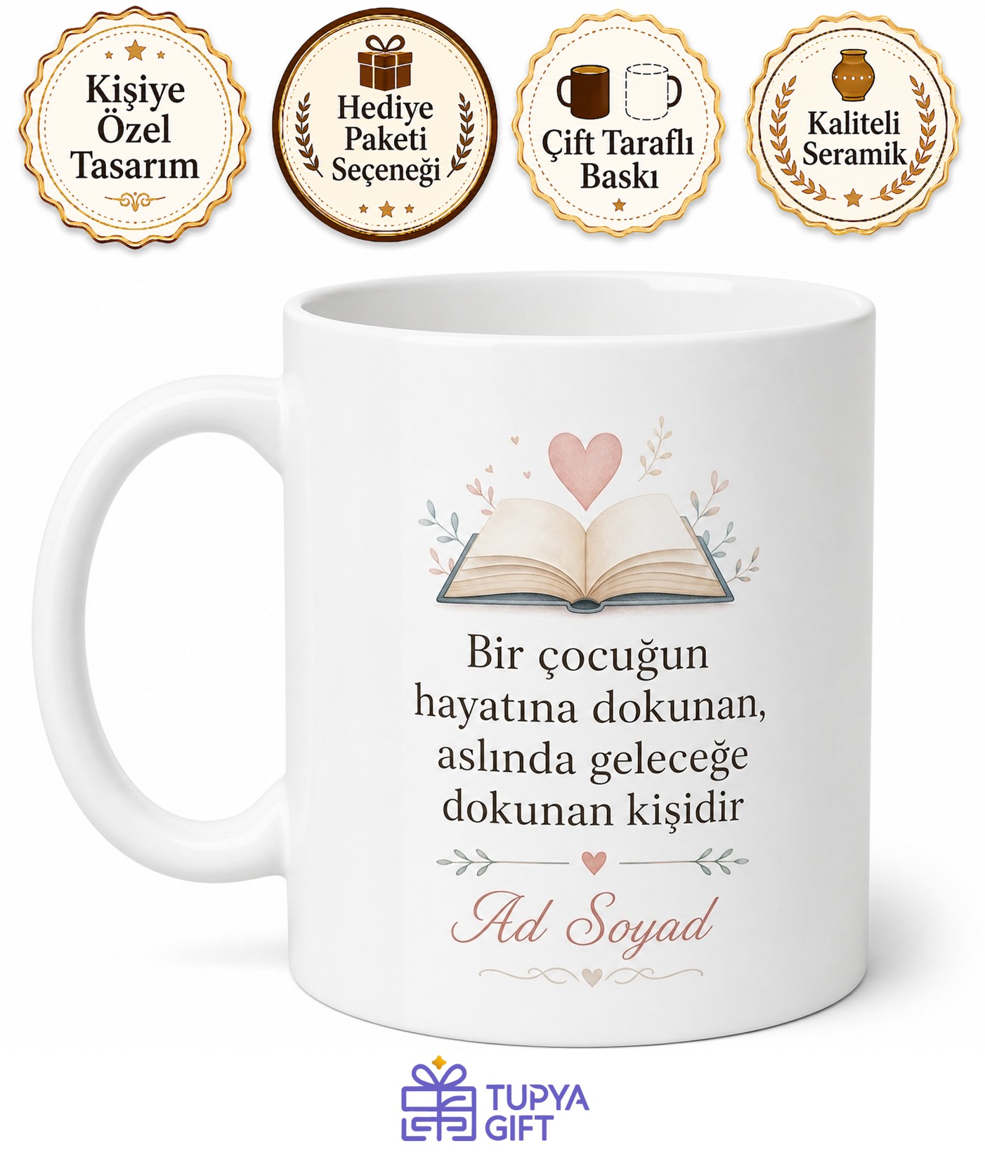 Kişiye Özel Öğretmene Anlamlı Mesajlı Kupa Bardak Hediye