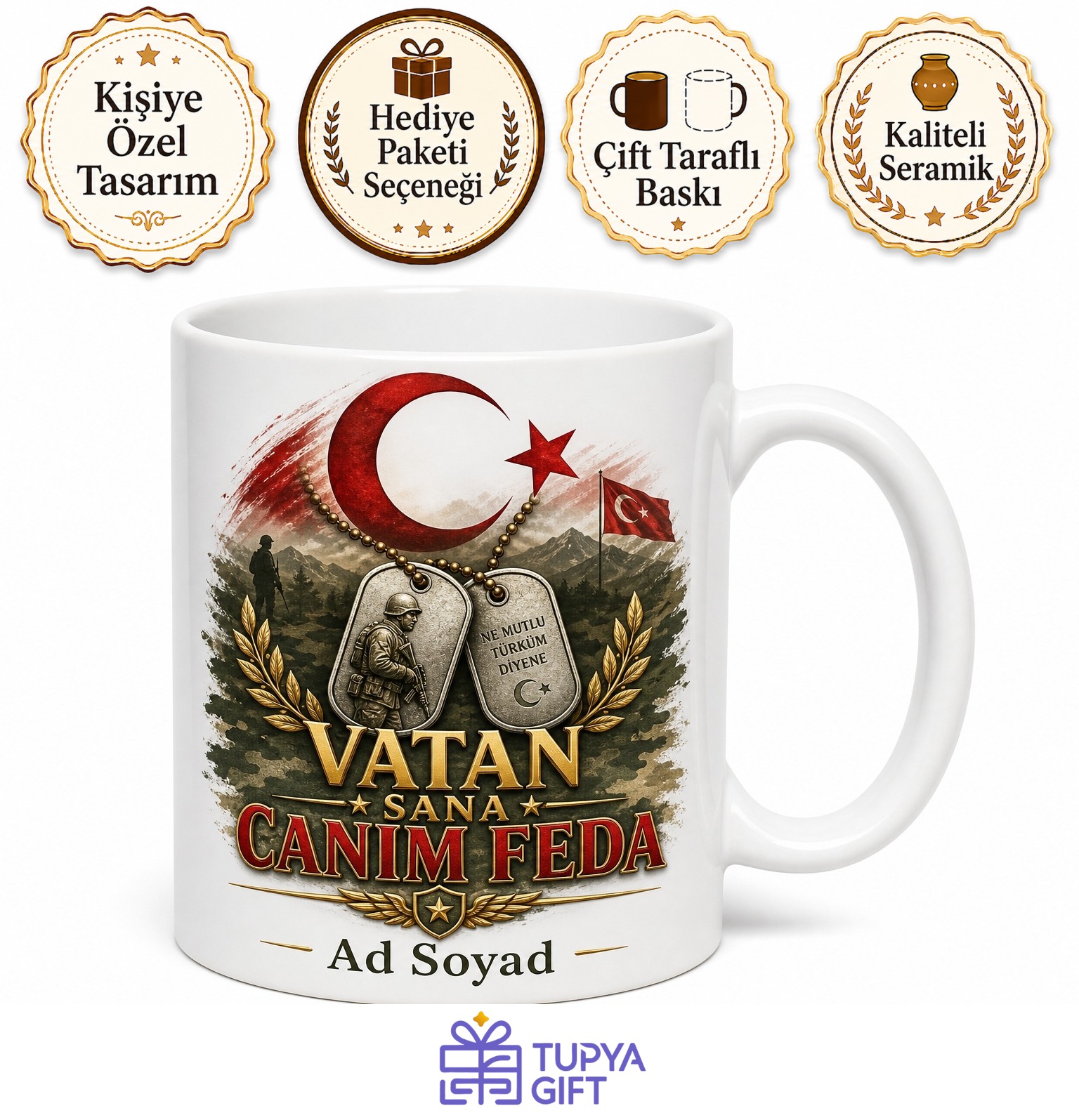 Asker İsmi Yazılı Baskılı Kupa Bardak Askerlik Hediye Hatıra