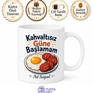 Yumurta Sucuk Temalı Komik Kahvaltı Kupası Bardak Esprili Hediye Baskılı Kupa