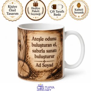 Ahşap Yakma Sanatı Yapanlara Özel Talaş Kokulu Rustik Kupa Bardak Hediye