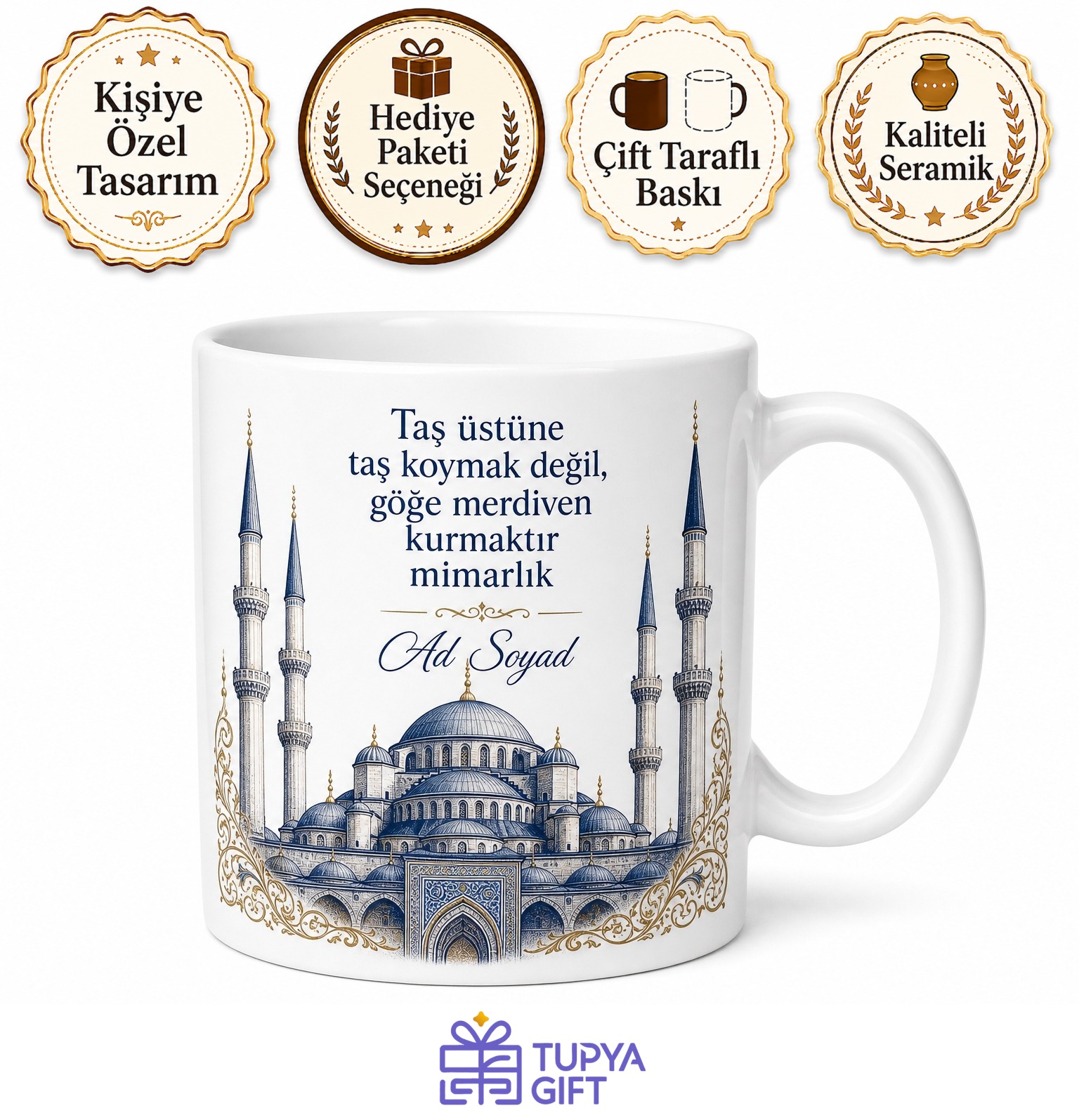 Mimar Sinan Hayranlarına Ustalık Eseri Kubbeler ve Kemerler Kupa Bardak Hediye