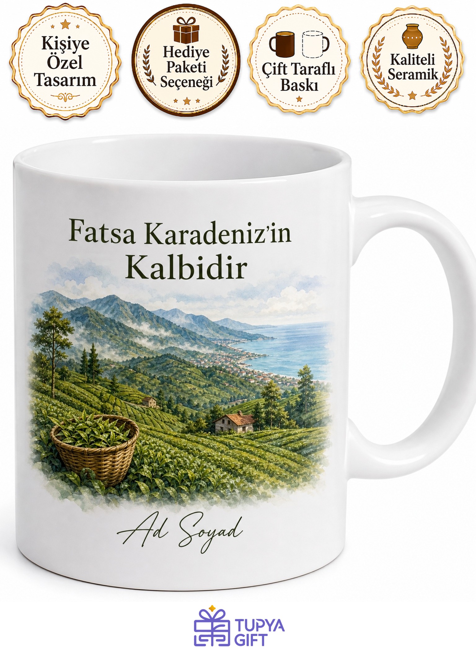 Fatsa Karadeniz Ruhu Yayla Havası Ordu Hatırası Porselen Kupa Bardak Hediye