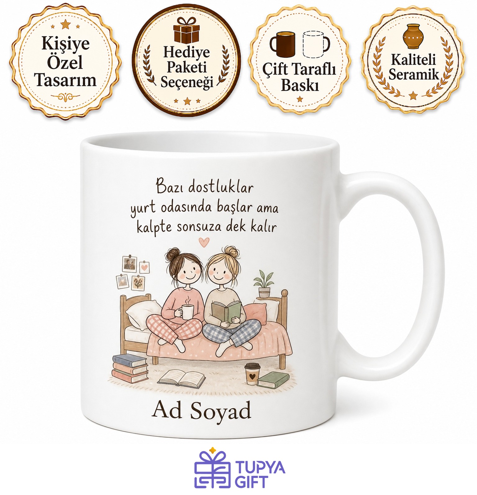 Yurttaki En Sevdiğim Oda Arkadaşım Üniversite Hatırası Kupa Bardak Hediye