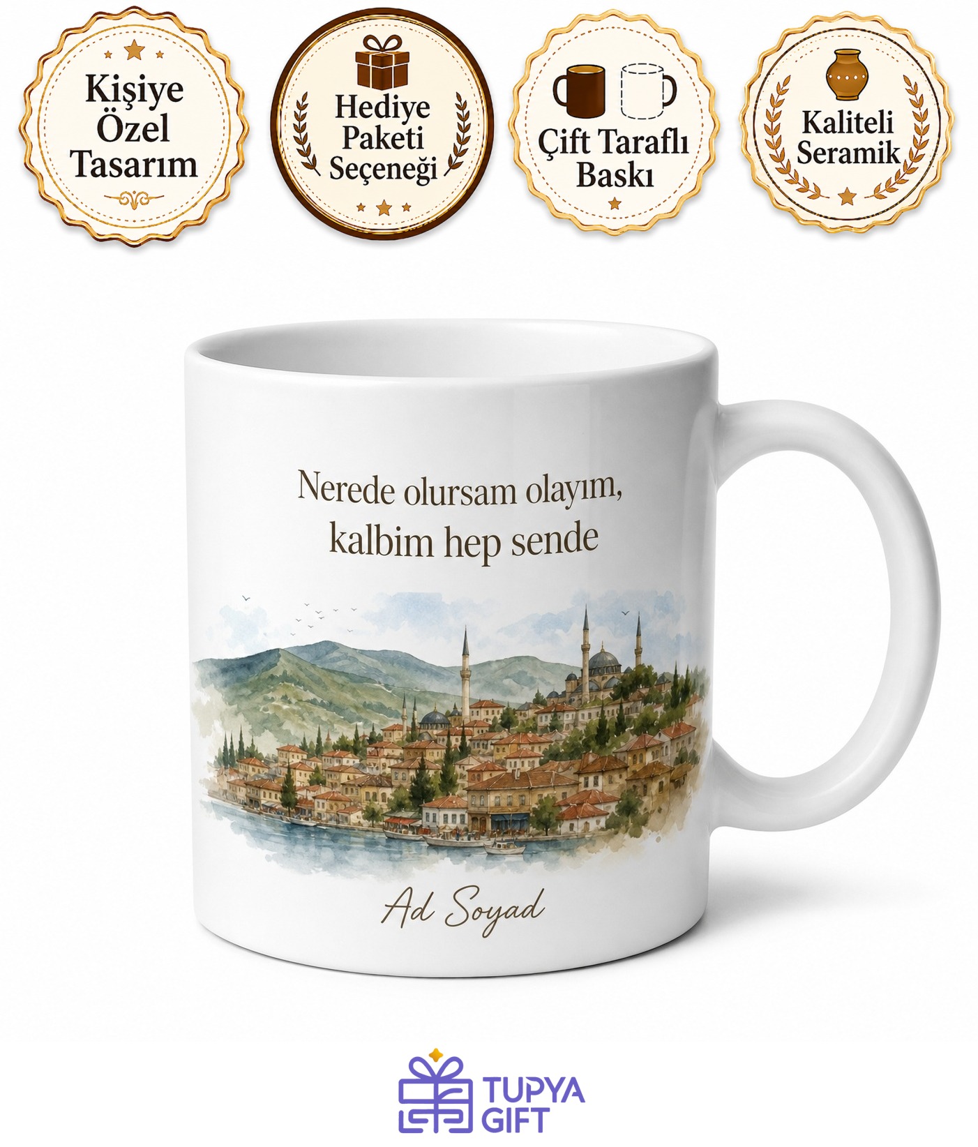 Memleket Temalı Fotoğraf ve İsim Baskılı Kupa Bardak Özel Tasarım Hediye
