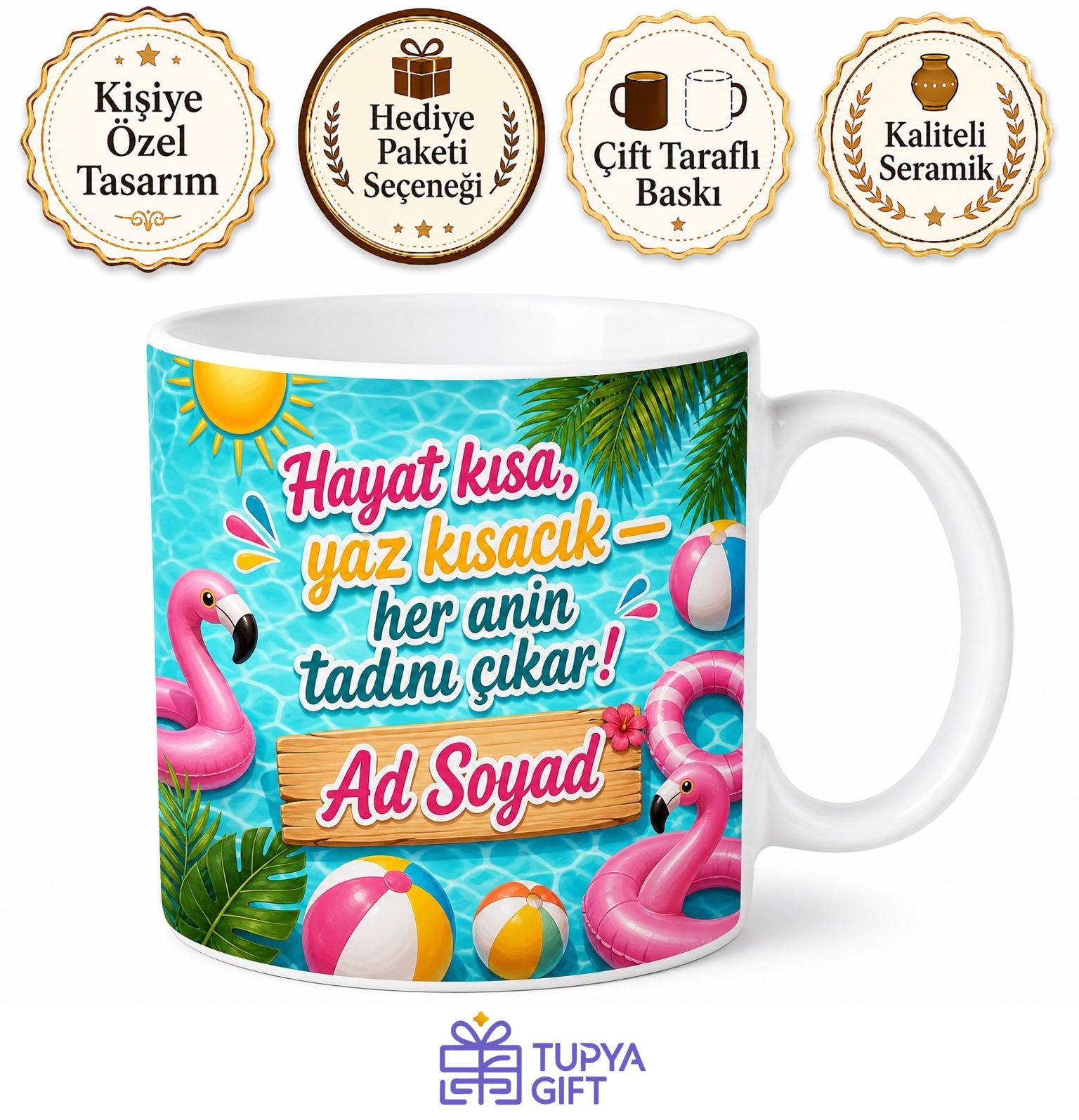 Havuz Partisi Temalı Baskılı Kupa Bardak Hediye Yaz Konsepti Porselen Mug