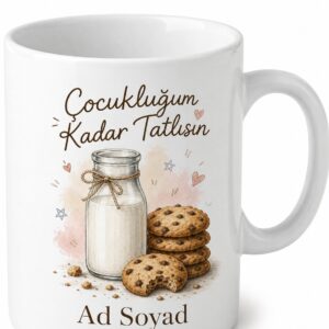 Süt Şişesi ve Kurabiye Çizimli Nostaljik Çocukluk Anıları Kupa Bardak Hediye