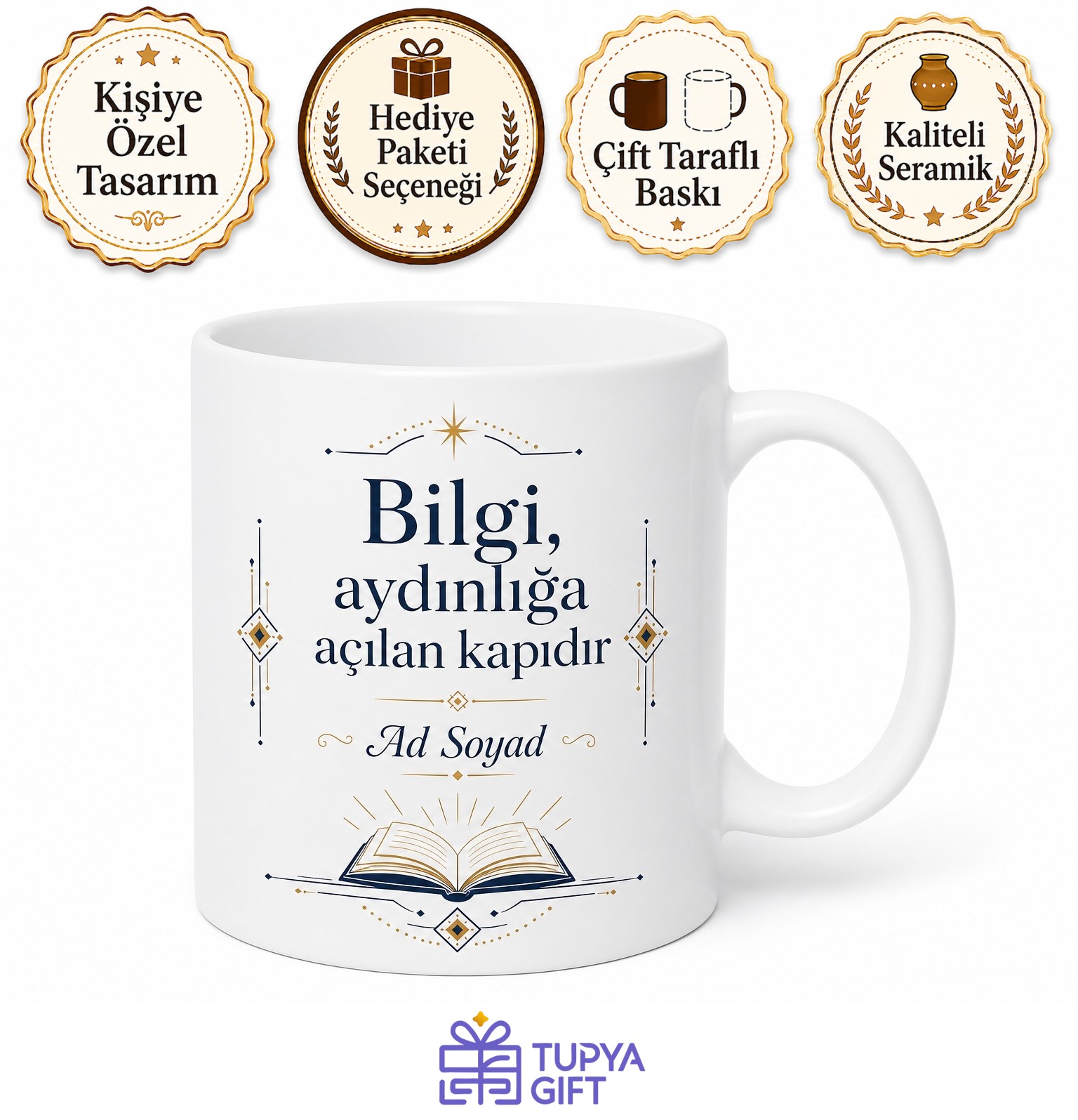 Akademisyen İsmi Yazılı Özel Tasarım Kupa Bardak Akademik Hediye
