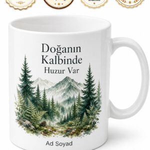 Orman Temalı Doğa Tasarımlı Baskılı Porselen Kupa Bardak Hediye