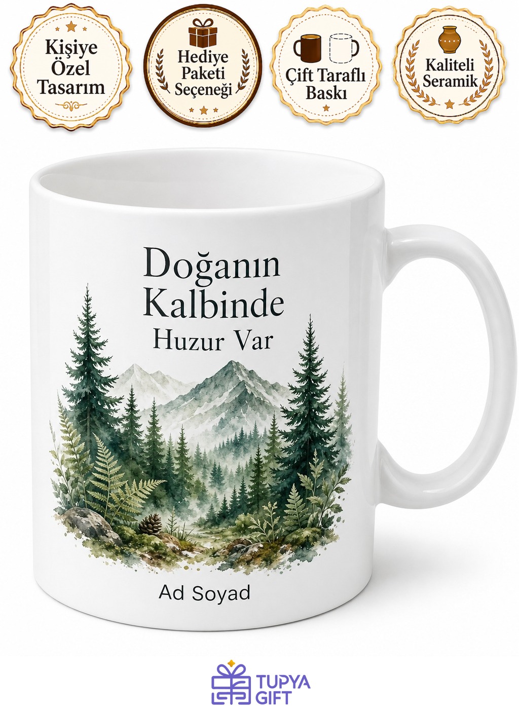 Orman Temalı Doğa Tasarımlı Baskılı Porselen Kupa Bardak Hediye