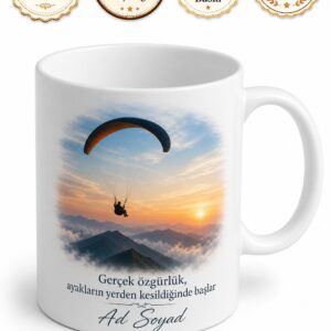 Yamaç Paraşütü Temalı Gökyüzü Süzülüş Bulutlara Dokunmak Baskılı Kupa Bardak Hediye