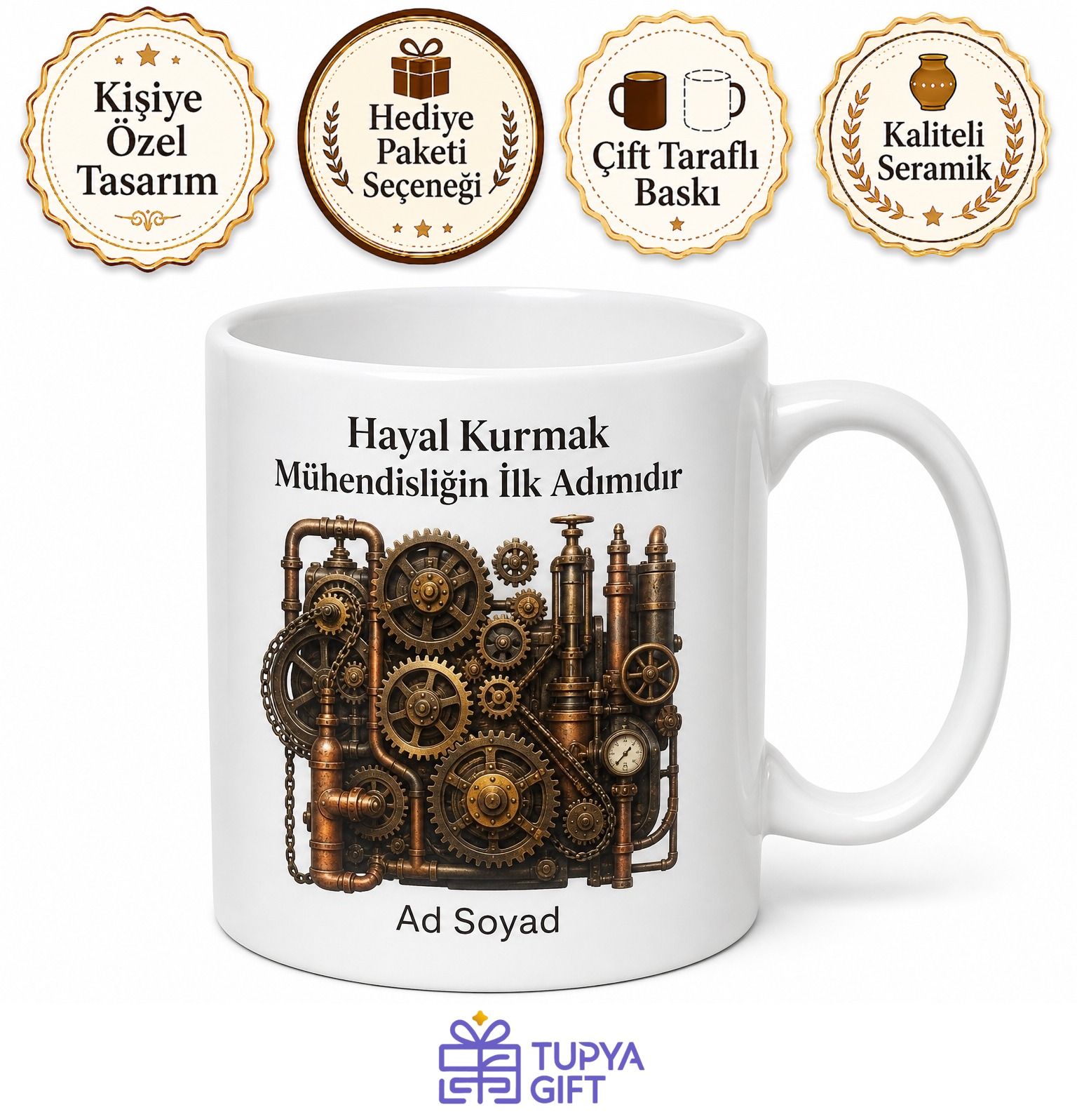 Steampunk Mekanik Dişli Çark Buhar Makinesi Kupa Bardak Özel Tasarım Hediye