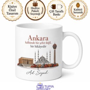 Ankara Şehir Temalı Tasarım Baskılı Kupa Bardak Hediye Porselen Mug
