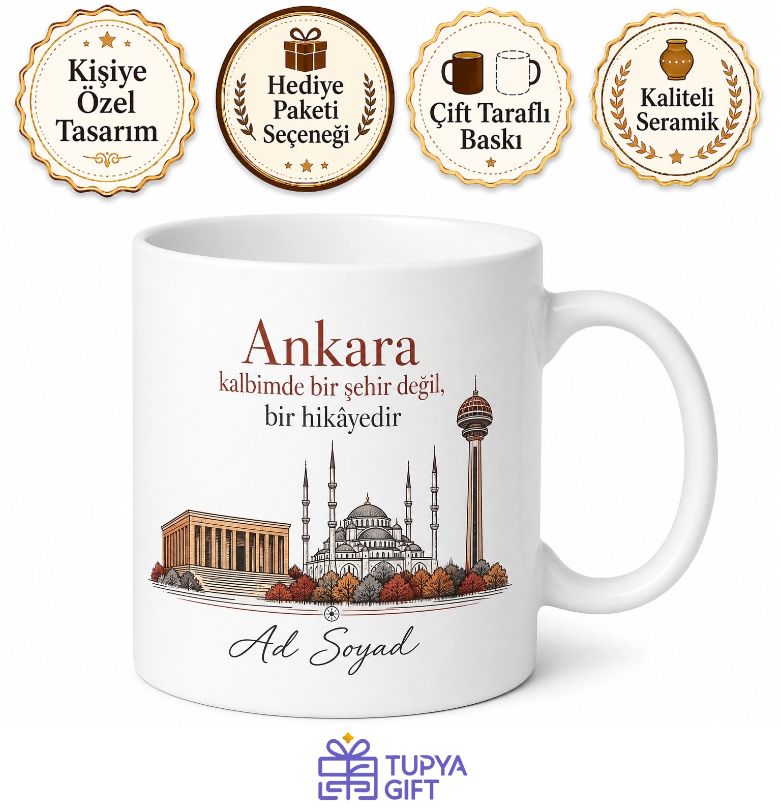 Ankara Şehir Temalı Tasarım Baskılı Kupa Bardak Hediye Porselen Mug
