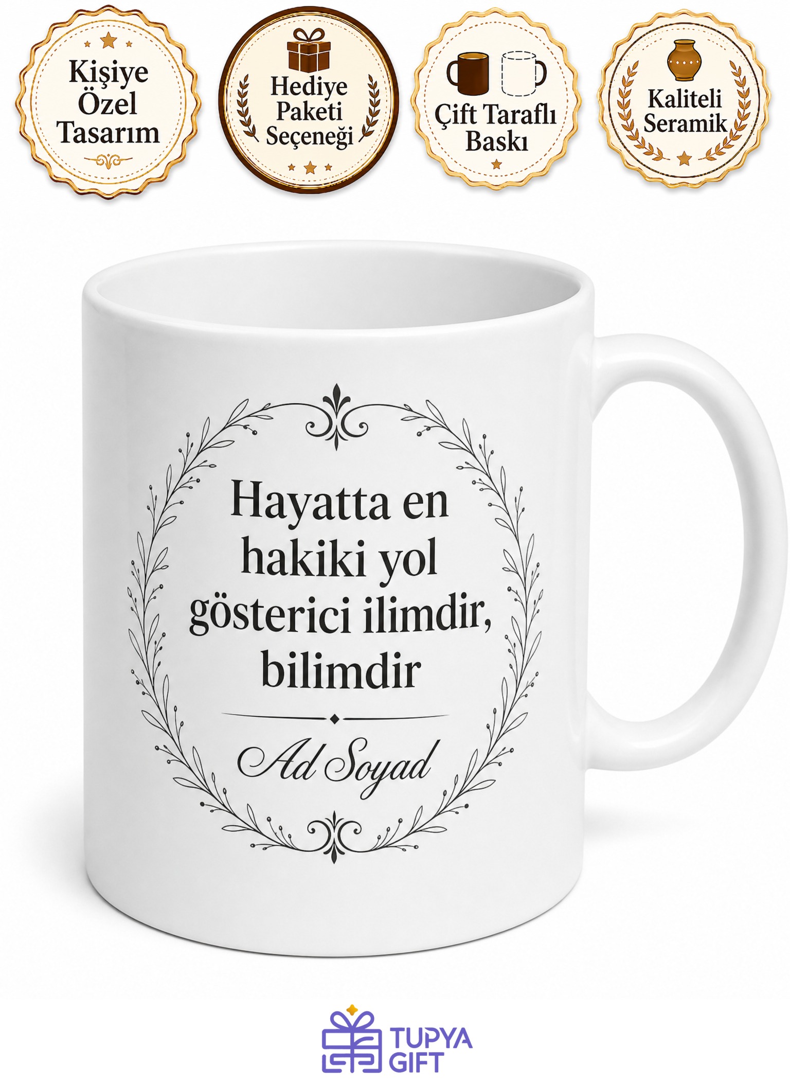 Anlamlı Sözlü Tasarım Baskılı Porselen Kupa Bardak Hediye